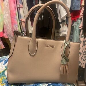 Nine West Taupe Satchel with Tassel Accent